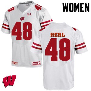 Women's Wisconsin Badgers NCAA #48 Mitchell Herl White Authentic Under Armour Stitched College Football Jersey TL31A37FC